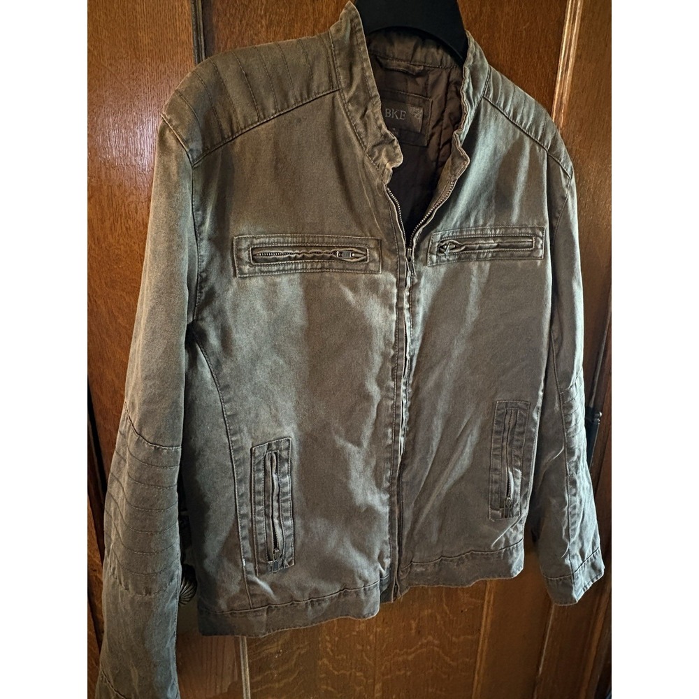 BKE Faux Leather Brown Men's M Distressed Motorcycle Biker Jacket Athletic Fit
